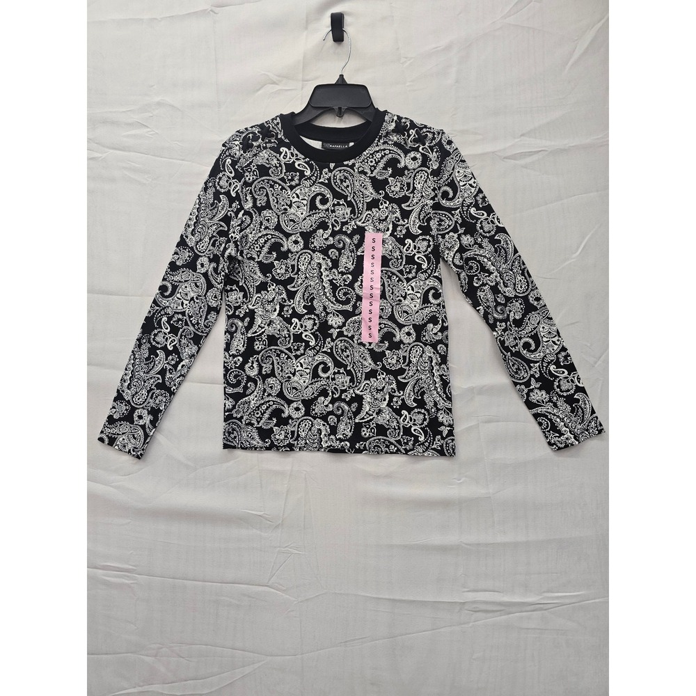 Rafaella Womens Black White Paisley Long Sleeve Cotton‎ Top RSKFF035 New